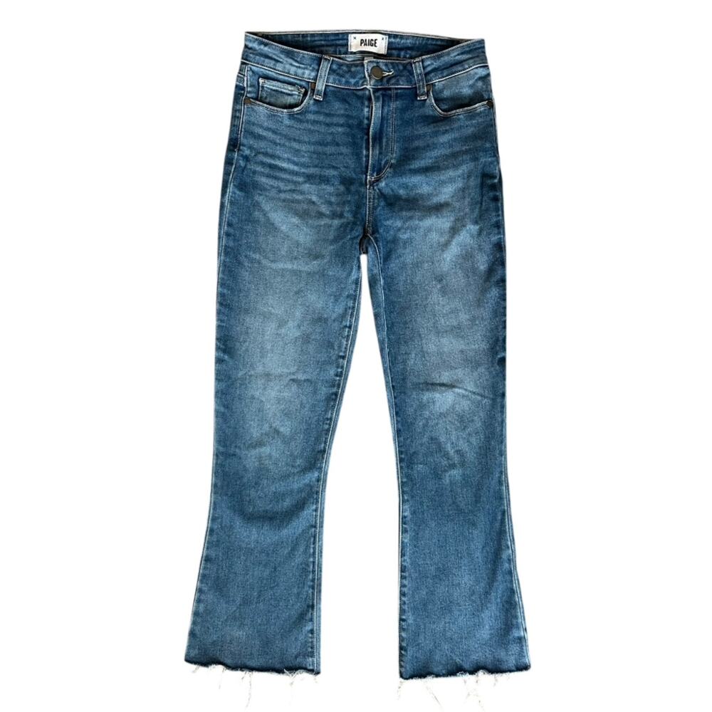 Paige Women’s Rory Crop Flare Jeans In Sylmar Blue Wash Raw Hem High Rise Sz 26 - Picture 2 of 12